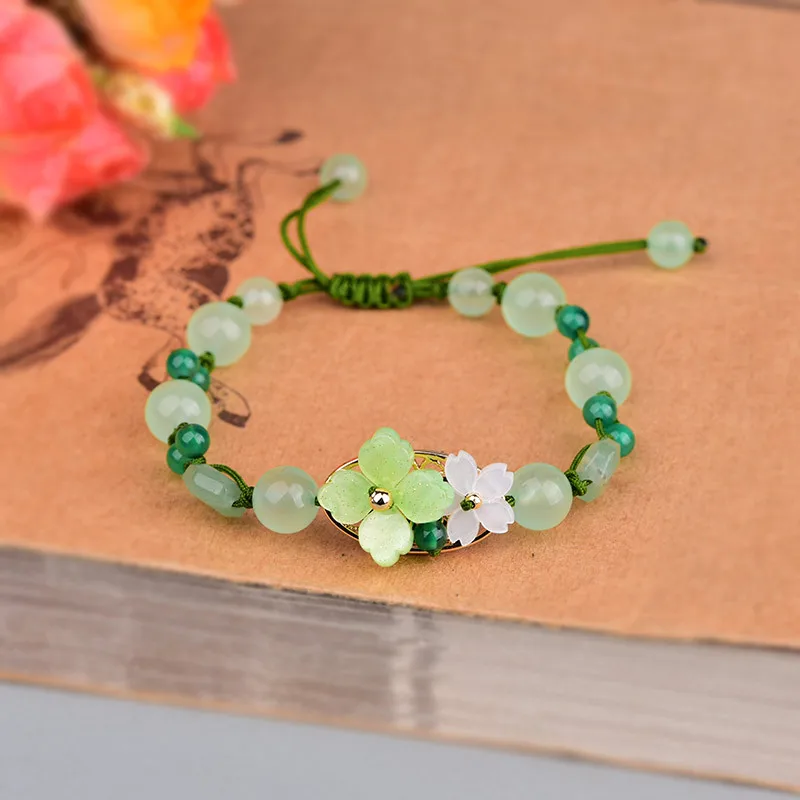 Bead Bracelet Men - Grüne Jade Blume Armband Amulett Amulette