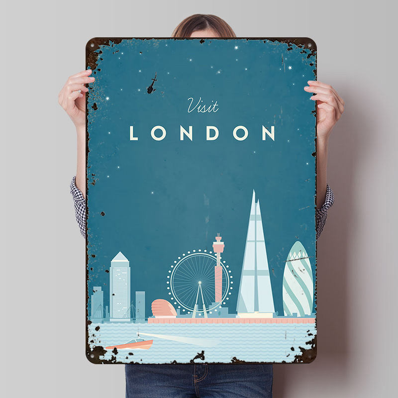 Men'S Accessories London - London Metallposter Maßgefertigte Wandkunst Retro Vintage