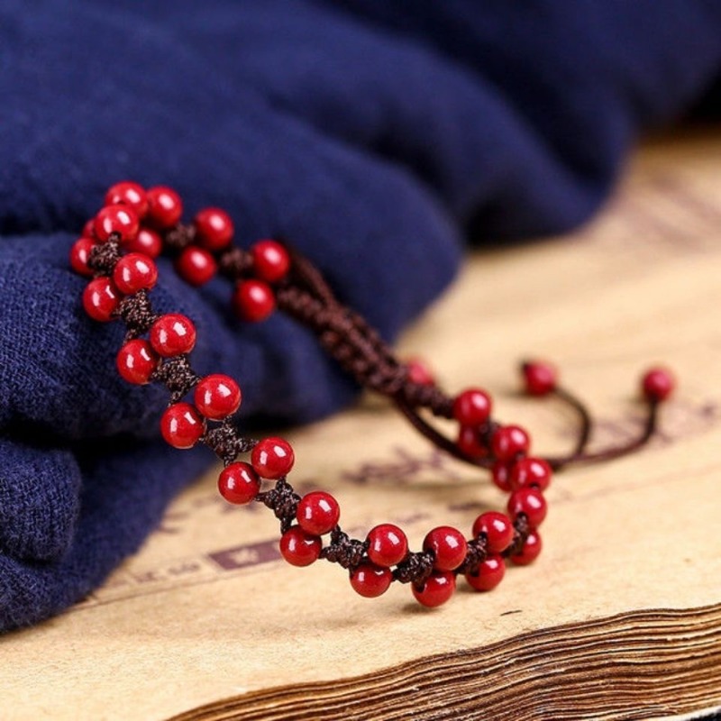 Bead Bracelet Men - Maßgeschneidertes natürliches rotes Zinnober-Armband mit 6